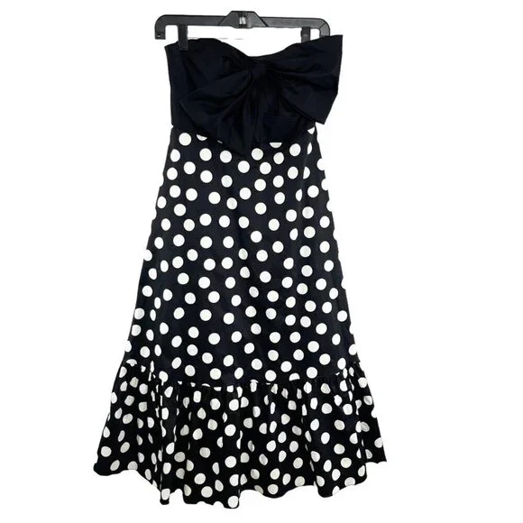 Hutch for Anthropologie Black & White Polka Dot Strapless Dress with Bow Size 4P - Picture 1 of 13